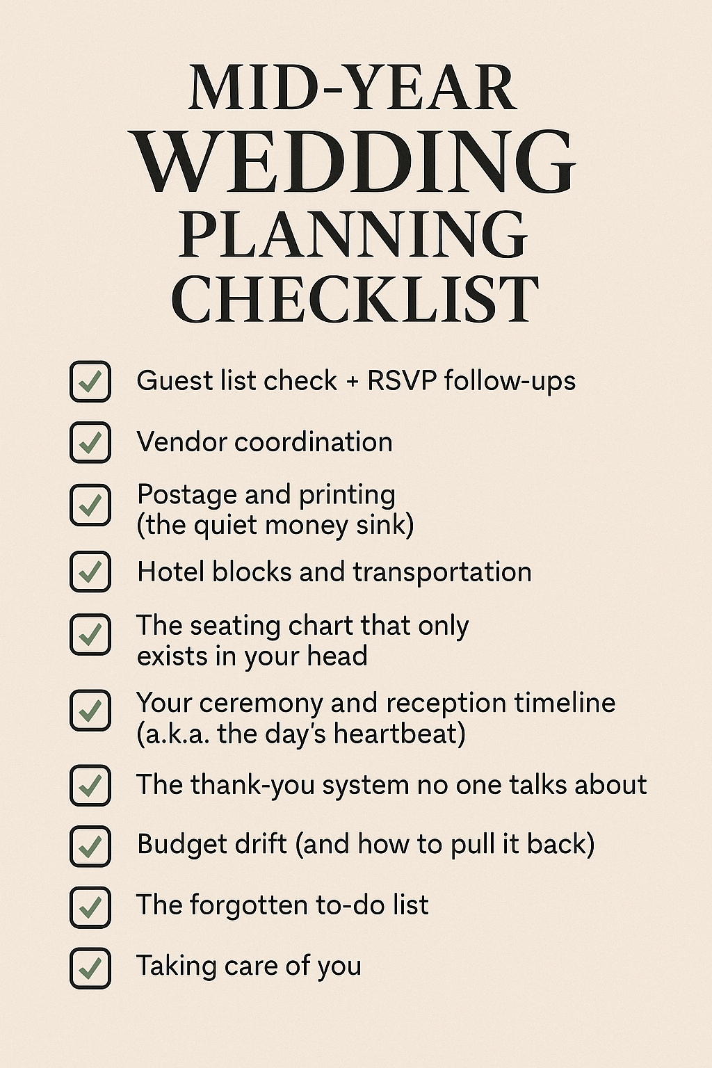 The Mid-Year Wedding Check-In: 10 Things Couples Forget (and How to Fix Them) featured image
